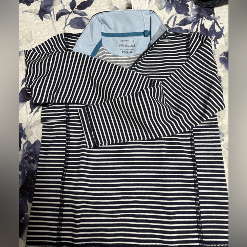 Boys J Crew Crew Cuts -Navy and White 1/4 Zip Striped Pullover. NWT